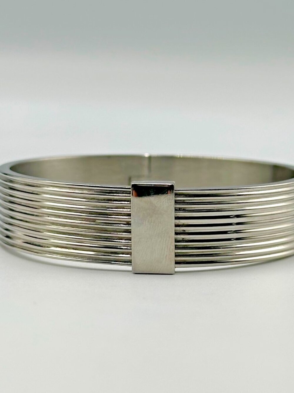 3/$30 Stainless Steel Bangle Bracelet Men Women Silver Ribbed Hinged 7.75"